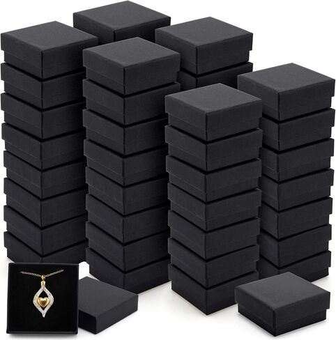 Batiyeer 48 Pcs Black Cardboard Jewelry Gift Boxes Small Gift Boxes Ring Box Jewelry Boxes with Velvet Cushion and Lid for Earring Necklace Bracelet Display, 3.2 x 3.2 x 1.4 Inch in Saudi Arabia
