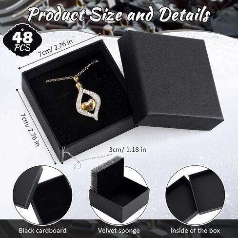 Batiyeer 48 Pcs Black Cardboard Jewelry Gift Boxes Small Gift Boxes Ring Box Jewelry Boxes with Velvet Cushion and Lid for Earring Necklace Bracelet Display, 3.2 x 3.2 x 1.4 Inch in Saudi Arabia
