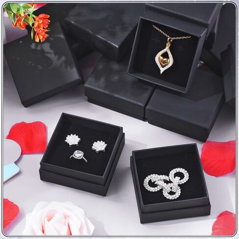 Batiyeer 48 Pcs Black Cardboard Jewelry Gift Boxes Small Gift Boxes Ring Box Jewelry Boxes with Velvet Cushion and Lid for Earring Necklace Bracelet Display, 3.2 x 3.2 x 1.4 Inch in Saudi Arabia