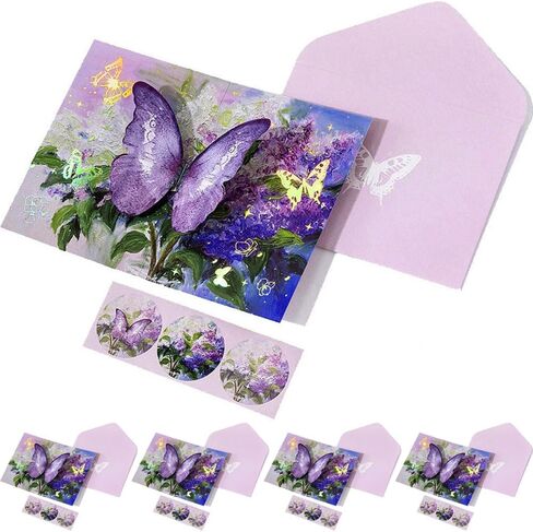 بطاقة تهنئة على شكل فراشة منبثقة ثلاثية الأبعاد مع مظروف للأصدقاء، بطاقات احتفال منبثقة قابلة للطي لأعياد الميلاد، والتخرج، والزفاف، والذكرى السنوية، وشكرًا لك، وعيد الحب، وجميع المناسبات (بنفسجي) in Kuwait