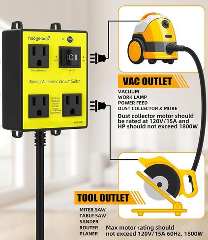 Automatic Vacuum Switch with Remote, Auto Vacuum Switch for Various Power Tools, Dust Collector On/Off Delay to Prevent Circuit Overload and Tripping, Keep Your Workplace Clean, Better for Your Lung in Saudi Arabia