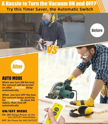 Automatic Vacuum Switch with Remote, Auto Vacuum Switch for Various Power Tools, Dust Collector On/Off Delay to Prevent Circuit Overload and Tripping, Keep Your Workplace Clean, Better for Your Lung in Saudi Arabia