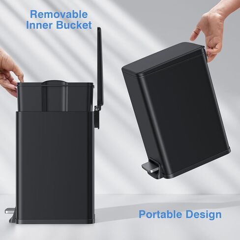 سلة مهملات الحمام BETHEBEST سعة 6 لتر/1.6 جالون مع غطاء، سلة مهملات من الفولاذ المقاوم للصدأ مع سلة مهملات قابلة للإزالة للحمام والمكتب وغرفة النوم (فضي) in Kuwait