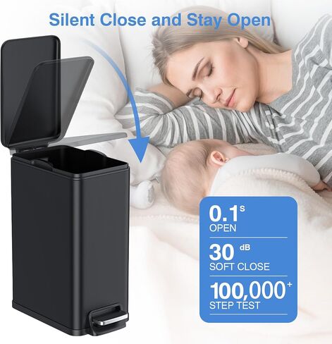 سلة مهملات الحمام BETHEBEST سعة 6 لتر/1.6 جالون مع غطاء، سلة مهملات من الفولاذ المقاوم للصدأ مع سلة مهملات قابلة للإزالة للحمام والمكتب وغرفة النوم (فضي) in Kuwait