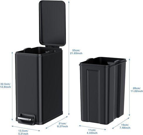 سلة مهملات الحمام BETHEBEST سعة 6 لتر/1.6 جالون مع غطاء، سلة مهملات من الفولاذ المقاوم للصدأ مع سلة مهملات قابلة للإزالة للحمام والمكتب وغرفة النوم (فضي) in Kuwait