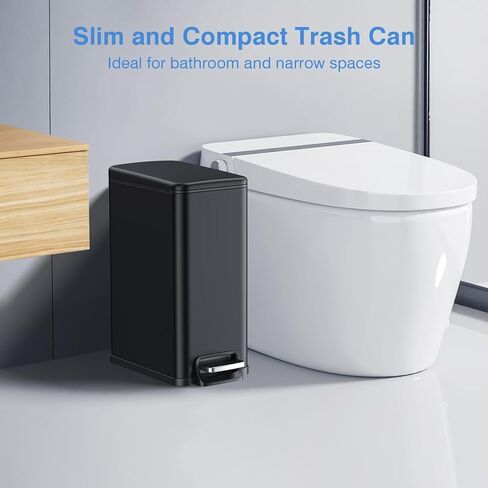 سلة مهملات الحمام BETHEBEST سعة 6 لتر/1.6 جالون مع غطاء، سلة مهملات من الفولاذ المقاوم للصدأ مع سلة مهملات قابلة للإزالة للحمام والمكتب وغرفة النوم (فضي) in Kuwait