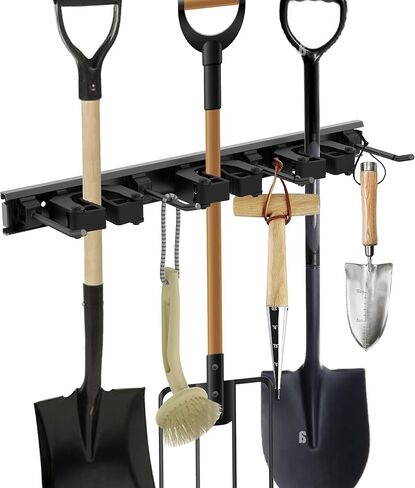 Broom Holder 2 Pack, Broom Hanger Wall Mount for Garage Organization, Garden Tool Organizer 4 Racks with 5 Hooks, Broom Rack for Rakes, Shovels with Screws in Saudi Arabia