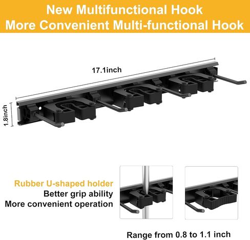 Broom Holder 2 Pack, Broom Hanger Wall Mount for Garage Organization, Garden Tool Organizer 4 Racks with 5 Hooks, Broom Rack for Rakes, Shovels with Screws in Saudi Arabia