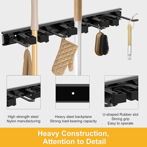 Broom Holder 2 Pack, Broom Hanger Wall Mount for Garage Organization, Garden Tool Organizer 4 Racks with 5 Hooks, Broom Rack for Rakes, Shovels with Screws in Saudi Arabia