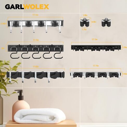 Broom Holder 2 Pack, Broom Hanger Wall Mount for Garage Organization, Garden Tool Organizer 4 Racks with 5 Hooks, Broom Rack for Rakes, Shovels with Screws in Saudi Arabia