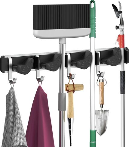 Broom Holder 2 Pack, Broom Hanger Wall Mount for Garage Organization, Garden Tool Organizer 4 Racks with 5 Hooks, Broom Rack for Rakes, Shovels with Screws in Saudi Arabia