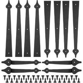 HighFree Steel Garage Door Decorative Hinges Hardware Kit - Decorative Garage Handles Carriage House Accents Dummy Hinges Handles - Black Steel Screw Mount Barn Decor Kit 2 Set (8 Hinges + 4 Handles)