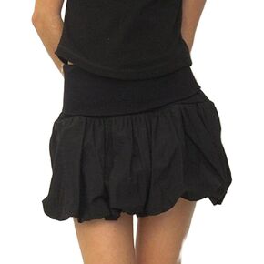 Women Pleated Bubble Mini Skirt Y2k Ruffle Hem Elastic Waist Puffy Short Skirt Tee Girls Cute Aline Balloon Skirt