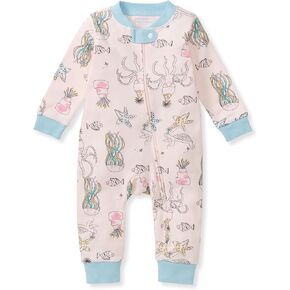 Burt's Bees Baby Baby Girls Pajamas, Sleep and Play Loose Fit, 100% Organic Cotton, Soft One-piece PJs, Diagonal Zip Up Romper Newborn Essentials with Interior Zipper Guard in sizes NB to 6-9 Months