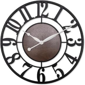 Wood Grain Retro Wall Clock Vintage,12 Inch Battery Operated Silent Non-Ticking Classic Clock for Kitchen Living Room Bedroom Decor
