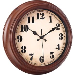 Wood Grain Retro Wall Clock Vintage,12 Inch Battery Operated Silent Non-Ticking Classic Clock for Kitchen Living Room Bedroom Decor