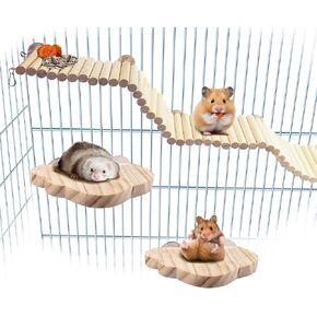 Sysmashing Hamster Suspension Bridge Toy，Small Animal Climbing Toys,Chinchilla Cage Natural Wood Flexible Platform Toy,Suitable for Hamsters, Chinchillas, Guinea Pigs, Birds, Small Animals