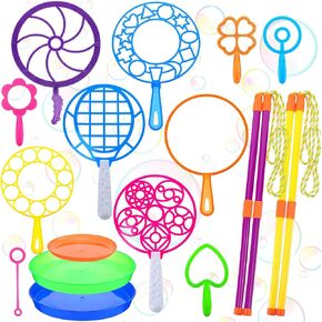 Lenwen 16 Pcs Giant Bubble Wands Kit Big Bubble Maker Toy Large Bubble Wands Gigantic Bubbles Maker with Bubble Refill and Tray for Summer School Birthday Outdoor Playtime Fun Activity Party Favors
