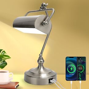 CONCA Classic Antique Touch Adjustable LED Desk Lamp, Bank Lamp, Piano Lamp, Eye Protection Table Lamp with Output Charging Port (Bulb Included in Package) (Black)
