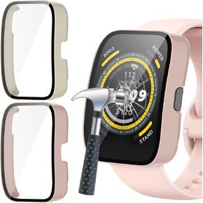 Case with Tempered Glass Compatible with Amazfit Bip 5, 2-Pack Hard PC Cover HD Glass Screen Protector Case Anti-scratch Full Coverage Shell for Amazfit Bip 5 Smartwatch (Pink+Clear)