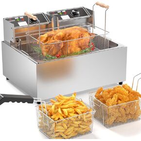 TANGME Commercial Deep Fryer, Triple Basket Electric Turkey Fryer Upgraded 31.7Qt Countertop Deep Fryer To Fry a Whole Fish or Turkey with Temperature Limiter, UL Certified