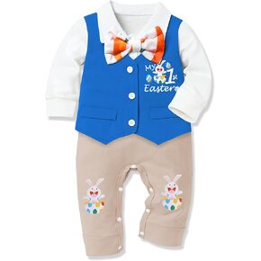 My 1st Easter Baby Boy One Piece Clothes Gentleman Formal Tuxedo Outfit Suit for Boys Newborn Easter Romper