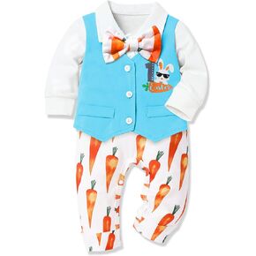 My 1st Easter Baby Boy One Piece Clothes Gentleman Formal Tuxedo Outfit Suit for Boys Newborn Easter Romper