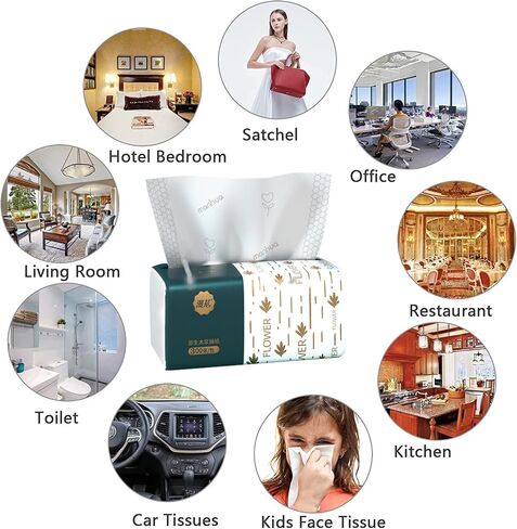 Pack of 4, Small Facial Tissue, Toilet Paper, Bag Cover, Disposable Napkin, Material Wood Pulp Fiber NOT COTTON, White Facial Paper, 4-Ply, 400 Sheets per Pack in Saudi Arabia
