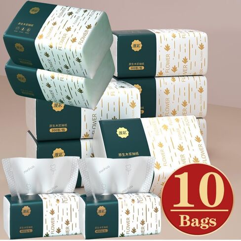 Pack of 4, Small Facial Tissue, Toilet Paper, Bag Cover, Disposable Napkin, Material Wood Pulp Fiber NOT COTTON, White Facial Paper, 4-Ply, 400 Sheets per Pack in Saudi Arabia