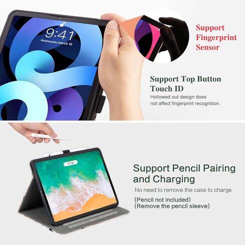حافظة iPad Air 11 بوصة، حافظة iPad Air الجيل الخامس/الرابع، حافظة iPad Pro 11 بوصة الجيل الرابع/الثالث/الثاني/الأول، غطاء واقٍ يدور 360 درجة، حامل أقلام، خفيف الوزن، زهور سوداء in Kuwait