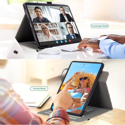 حافظة iPad Air 11 بوصة، حافظة iPad Air الجيل الخامس/الرابع، حافظة iPad Pro 11 بوصة الجيل الرابع/الثالث/الثاني/الأول، غطاء واقٍ يدور 360 درجة، حامل أقلام، خفيف الوزن، زهور سوداء in Kuwait