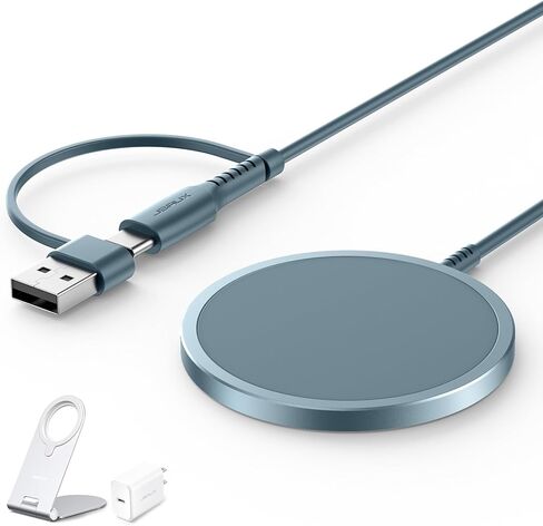 شاحن لاسلكي مغناطيسي JSAUX متوافق مع شاحن MagSafe/iPhone 16/16 Pro/16 Plus/16 Pro Max/iPhone 15 Pro Max Plus/iPhone 14 13 12 Series، لوحة شحن لاسلكية آمنة Mag، شاحن Mag (أزرق) in Kuwait