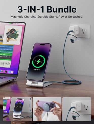 شاحن لاسلكي مغناطيسي JSAUX متوافق مع شاحن MagSafe/iPhone 16/16 Pro/16 Plus/16 Pro Max/iPhone 15 Pro Max Plus/iPhone 14 13 12 Series، لوحة شحن لاسلكية آمنة Mag، شاحن Mag (أزرق) in Kuwait