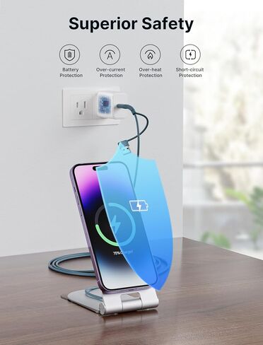 شاحن لاسلكي مغناطيسي JSAUX متوافق مع شاحن MagSafe/iPhone 16/16 Pro/16 Plus/16 Pro Max/iPhone 15 Pro Max Plus/iPhone 14 13 12 Series، لوحة شحن لاسلكية آمنة Mag، شاحن Mag (أزرق) in Kuwait