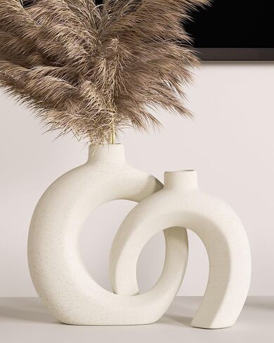 Matte Ceramic Blue Vase Set of 2 - Snuggle Hollow Navy Blue Decor for Living Room, Vases Home Decor for Coffee Table Sofa Table Entrance Shelf or Console Fireplace Mantel Decor (Matte Navy Blue) in Kuwait