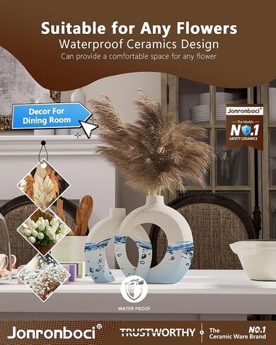 Matte Ceramic Blue Vase Set of 2 - Snuggle Hollow Navy Blue Decor for Living Room, Vases Home Decor for Coffee Table Sofa Table Entrance Shelf or Console Fireplace Mantel Decor (Matte Navy Blue) in Kuwait