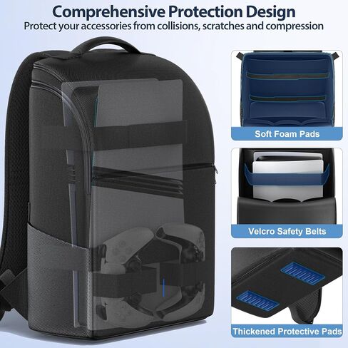 Backpack for PS5/ Slim/ Pro Console, Full Protection PS5 Carrying Case Travel Bag, Large Capacity PS5 Storage Bag for Dual Controllers, PS Portal, Laptop, Game Cards, PS5 Backpack with 3 Cable Pouch in Saudi Arabia