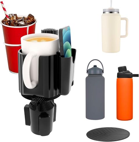 Detachable Dual Cup Holder for Car with Food Tray Table,360°Rotating Car Cup Holder Expander with Phone Slot,Large Extra Car Cup Holder Insert for Stanley Yeti Hydro Flask, RV Car Road Trip Essentials in Saudi Arabia