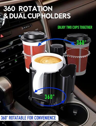 Detachable Dual Cup Holder for Car with Food Tray Table,360°Rotating Car Cup Holder Expander with Phone Slot,Large Extra Car Cup Holder Insert for Stanley Yeti Hydro Flask, RV Car Road Trip Essentials in Saudi Arabia
