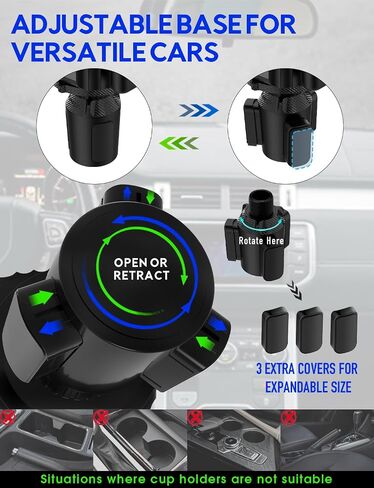 Detachable Dual Cup Holder for Car with Food Tray Table,360°Rotating Car Cup Holder Expander with Phone Slot,Large Extra Car Cup Holder Insert for Stanley Yeti Hydro Flask, RV Car Road Trip Essentials in Saudi Arabia