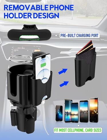 Detachable Dual Cup Holder for Car with Food Tray Table,360°Rotating Car Cup Holder Expander with Phone Slot,Large Extra Car Cup Holder Insert for Stanley Yeti Hydro Flask, RV Car Road Trip Essentials in Saudi Arabia
