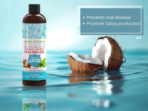 Coconut Mint Pulling Oil Mouthwash, 237ml Natural Teeth Whitening, Ayurvedic Daily Swish for Oral Health Alcohol & Fluoride Free, Healthy Gums, Fresh Breath, Solution for Bad Breath (One Pack) in Saudi Arabia