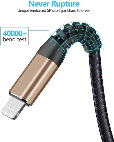 [ Apple Certified 2pack ] iPhone Charger 6ft,Lightning Cable Long 6 Foot Cord, Fast Charging Cables for Apple iPhone 12/11/11Pro/11Max/ X/XS/XR/XS Max/8/7/6/5S/SE/iPad Mini Air (Blue) in Kuwait