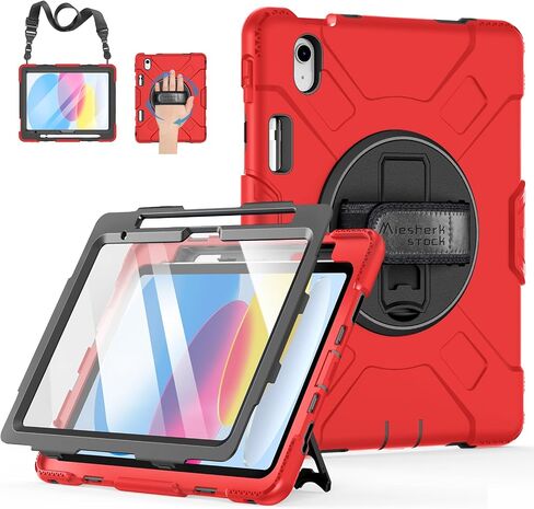 Case for iPad 10th Generation 2022:Miesherk Stock Military Grade Shockproof Rugged Case for iPad 10th Gen 10.9'' W/Screen Protector，Rotate Stand，Handle，Shoulder Strap，Pen Holder （Black） in Saudi Arabia
