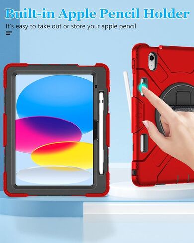 Case for iPad 10th Generation 2022:Miesherk Stock Military Grade Shockproof Rugged Case for iPad 10th Gen 10.9'' W/Screen Protector，Rotate Stand，Handle，Shoulder Strap，Pen Holder （Black） in Saudi Arabia