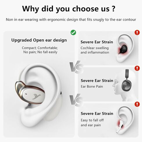 Open Ear Earbuds True Wireless Earbuds,Up to 32H Playtime,Bluetooth 5.4,Open ear headphones Ultra Comfort,Ergonomic Ear Hook,Touch Control,IPX4 Waterproof,15*11mm Oval-shaped Speakers,Over Ear Earbuds in Saudi Arabia