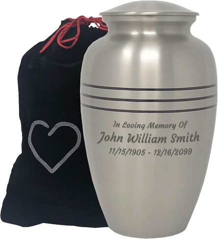 Classic Pewter Adult Cremation Urn - Hand Engraved Accents - Silver Urn - Momentful Life in Saudi Arabia