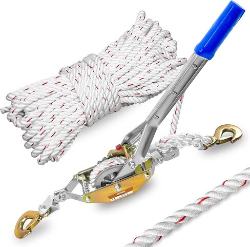 Rope Puller 3/4 Ton Capacity with 50Ft 0.6In Diameter Rope Come Along Winch 2 Hooks Rope with Single Gears for Tree Felling Moving Boats in Saudi Arabia