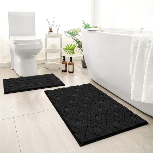 طقم سجاد حمام من HOMEIDEAS مكون من قطعتين، سجادة حمام شبكية ناعمة للغاية وماصة وغير قابلة للانزلاق وقابلة للغسل في الغسالة للأرضية وحوض الاستحمام (رمادي) in Kuwait