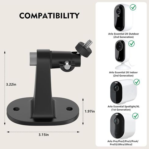 2Pack Adjustable Mount for Arlo Essential 2K Indoor/Outdoor(2nd Generation), for Arlo Pro 5S/Pro 4/Pro 3/Pro 2/Pro/Arlo Ultra2/Ultra/Arlo Essential Spotlight Camera, No-Drill Security Wall Mount in Kuwait